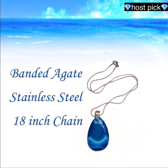 Jewelry - 🐠Striped blue agate pendant stainless steel chain